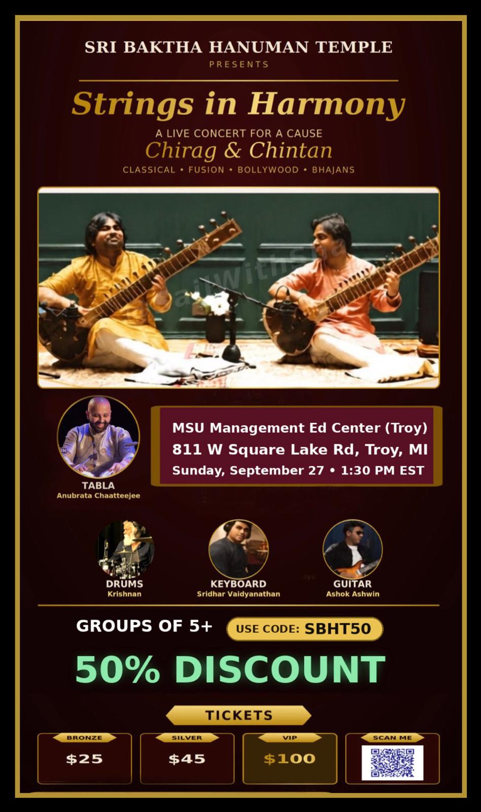 Strings in Harmony on Sep 27 — Save 50% on Groups of 5+  ( Book your tickets here: https://tinyurl.com/Stringsinharmony )